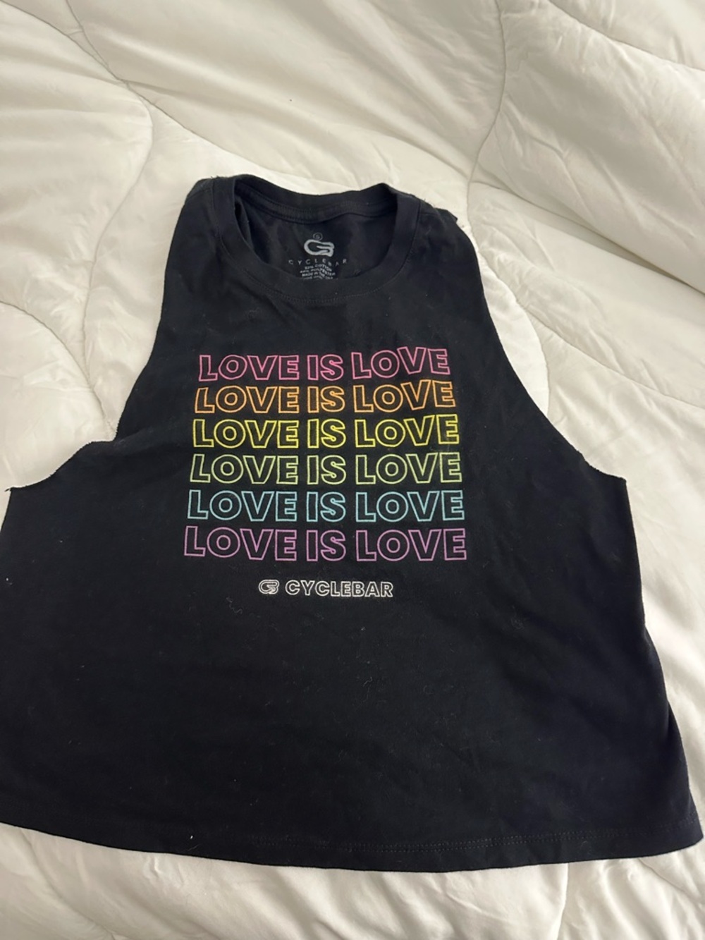 CycleBar Black “love is love” pride sleeveless tshirt